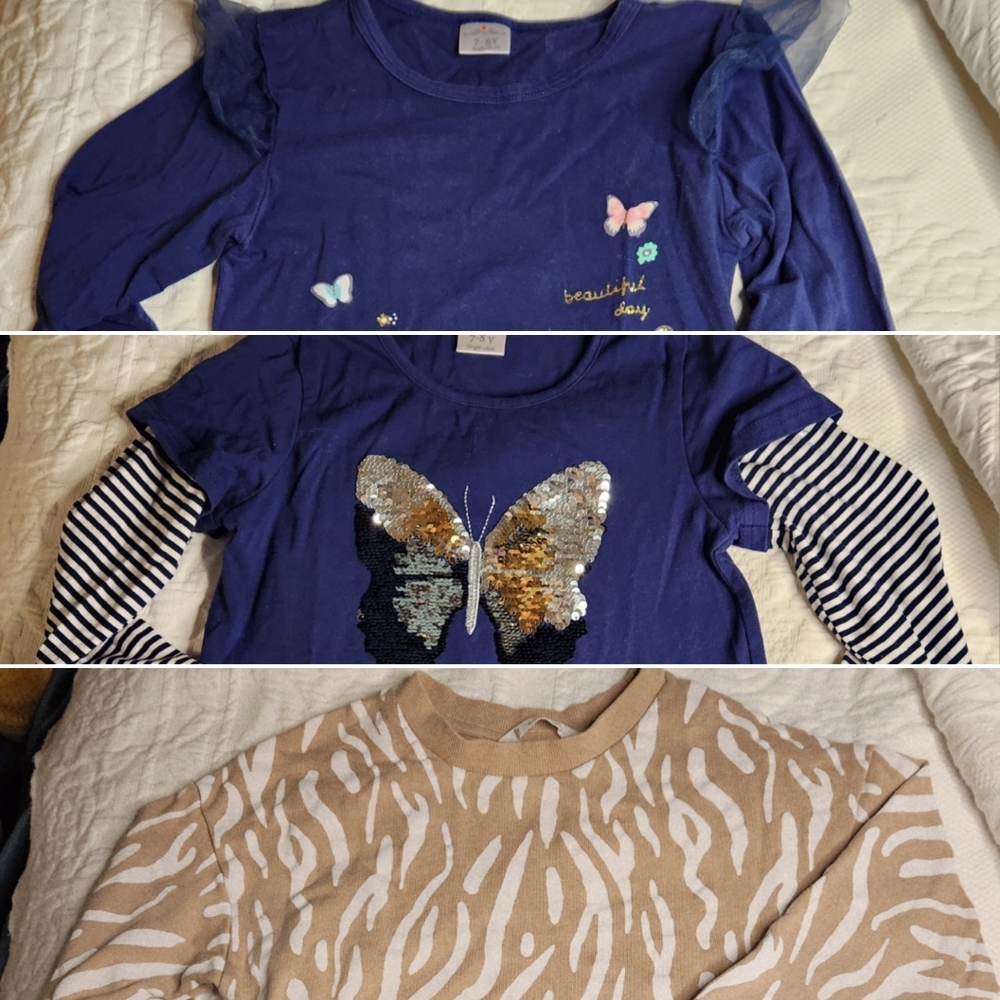 Girl's bundle of 3 long sleeve shirts size 7-8